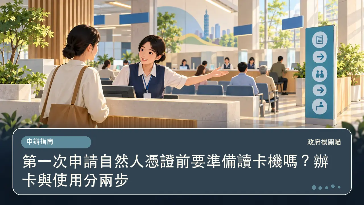 第一次申請自然人憑證前要準備讀卡機嗎？辦卡與使用分兩步主題插畫