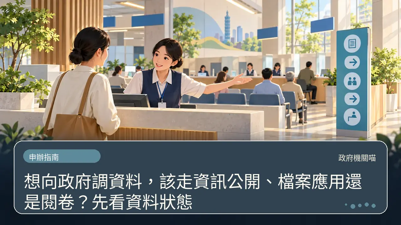 想向政府調資料,該走資訊公開、檔案應用還是閱卷?先看資料狀態主題插畫