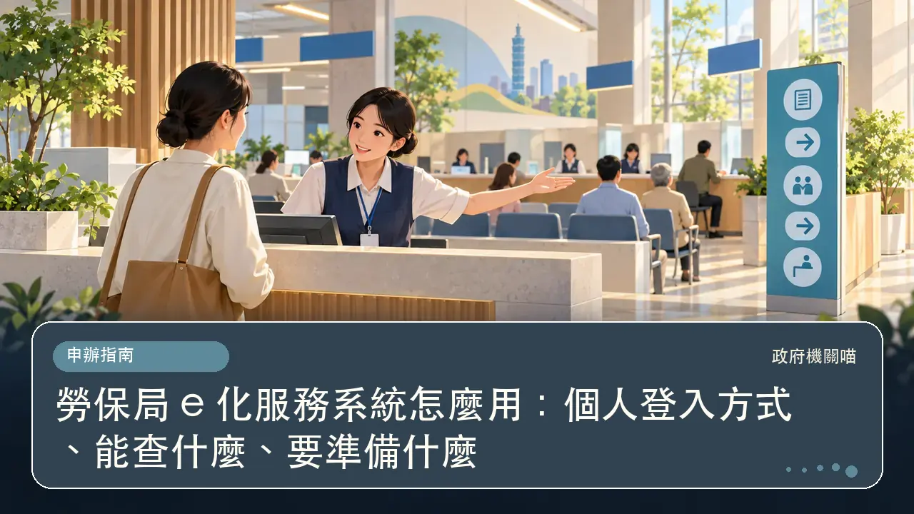 勞保局 e 化服務系統怎麼用：個人登入方式、能查什麼、要準備什麼主題插畫