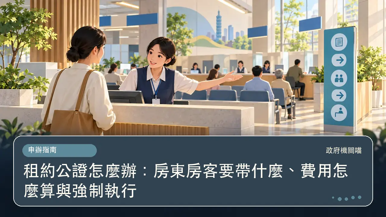 租約公證怎麼辦:房東房客要帶什麼、費用怎麼算與強制執行主題插畫