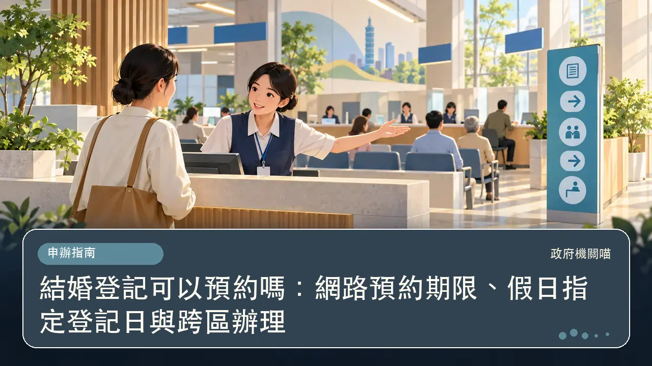 結婚登記可以預約嗎:網路預約期限、假日指定登記日與跨區辦理主題插畫
