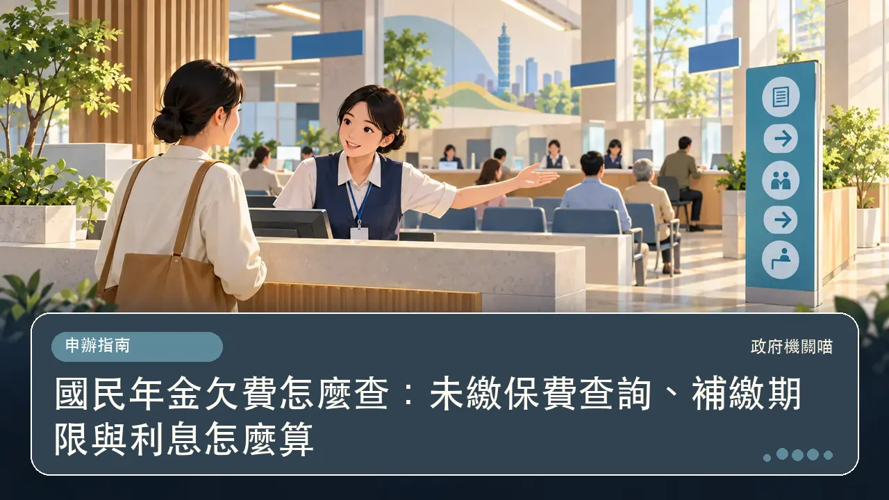 國民年金欠費怎麼查：未繳保費查詢、補繳期限與利息怎麼算主題插畫