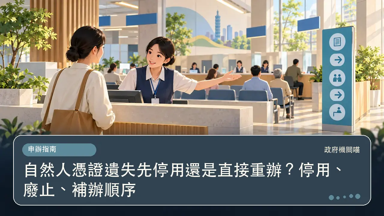 自然人憑證遺失先停用還是直接重辦？停用、廢止、補辦順序主題插畫