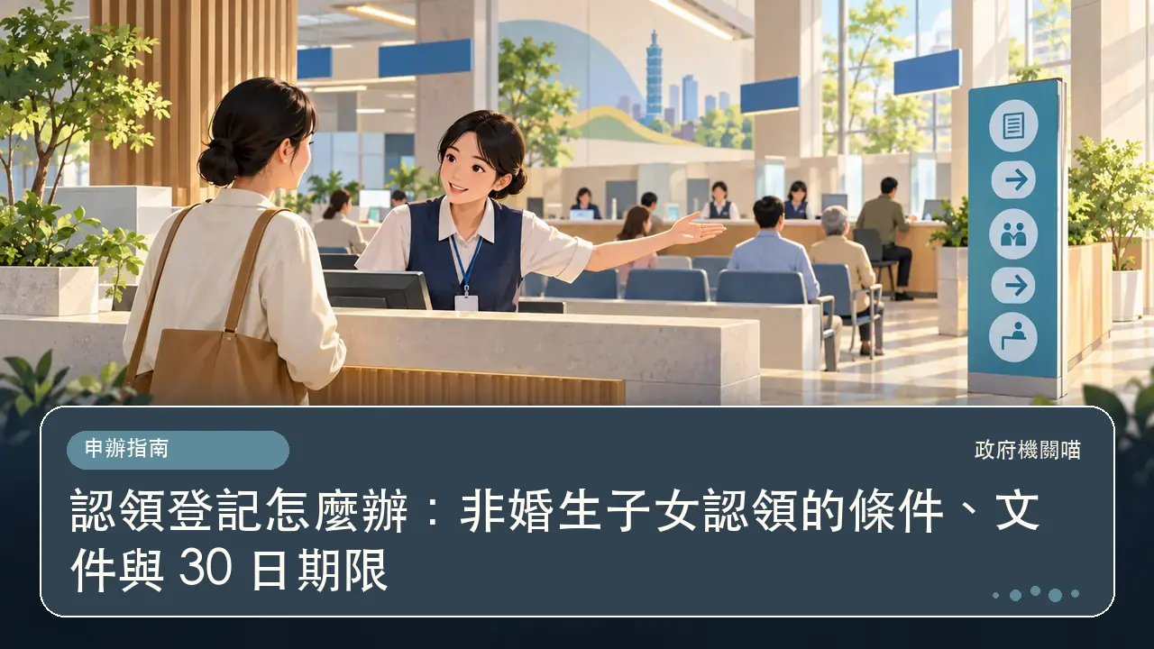 認領登記怎麼辦:非婚生子女認領的條件、文件與 30 日期限主題插畫