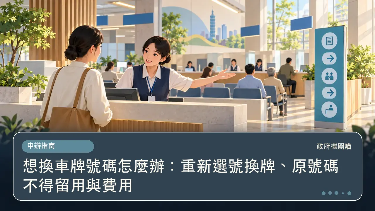 想換車牌號碼怎麼辦:重新選號換牌、原號碼不得留用與費用主題插畫
