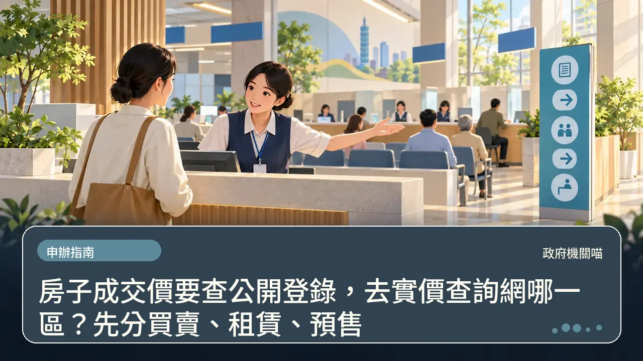 房子成交價要查公開登錄，去實價查詢網哪一區？先分買賣、租賃、預售主題插畫