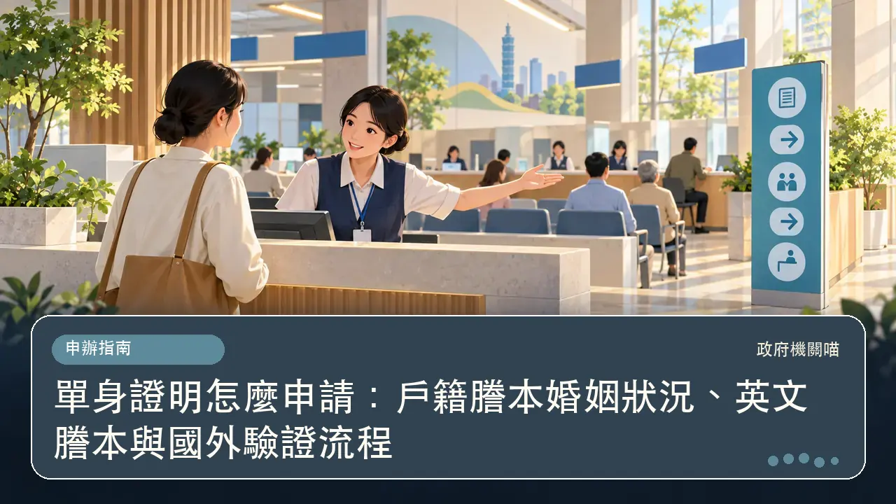 單身證明怎麼申請：戶籍謄本婚姻狀況、英文謄本與國外驗證流程主題插畫