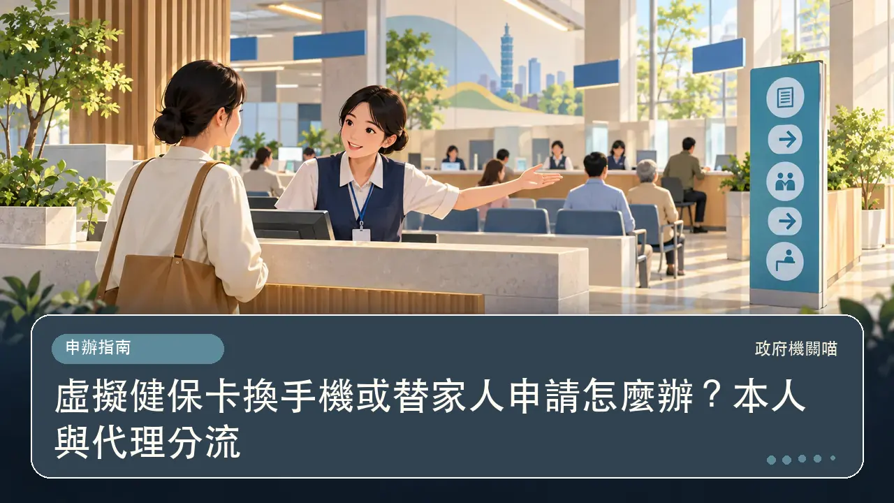虛擬健保卡換手機或替家人申請怎麼辦？本人與代理分流主題插畫